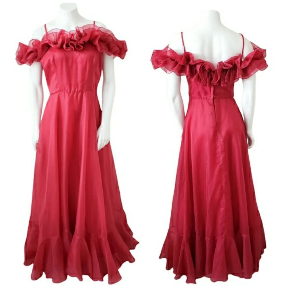 Vintage Ruby Burgundy Chiffon Gown